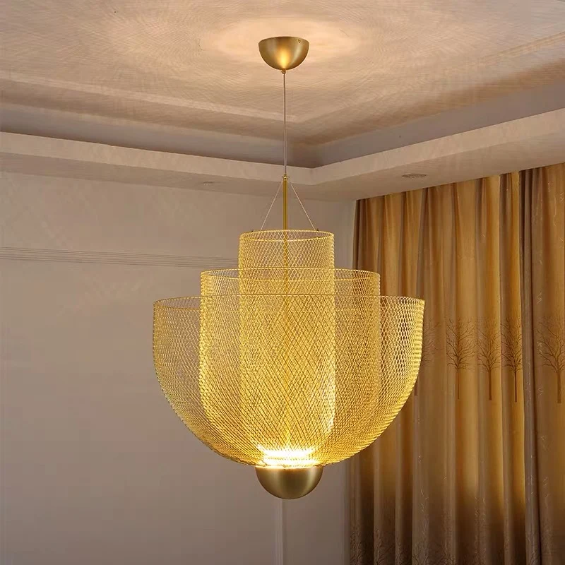 Wire Mesh Bowl Kroonluchter Licht LED Post Moderne hangende hanglamp goud/zilver Clearhalo