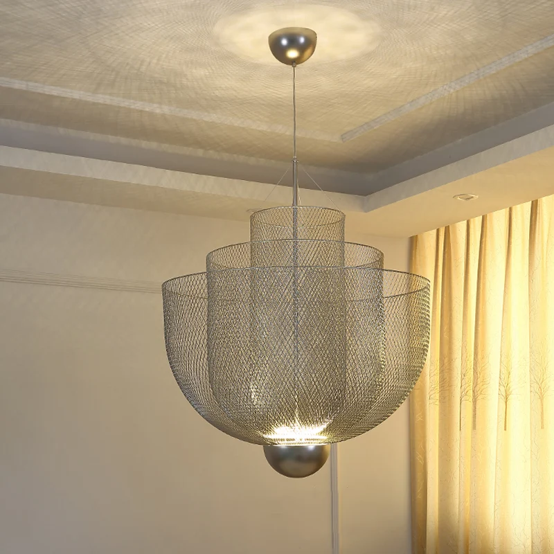 Wire Mesh Bowl Kroonluchter Licht LED Post Moderne hangende hanglamp goud/zilver Clearhalo