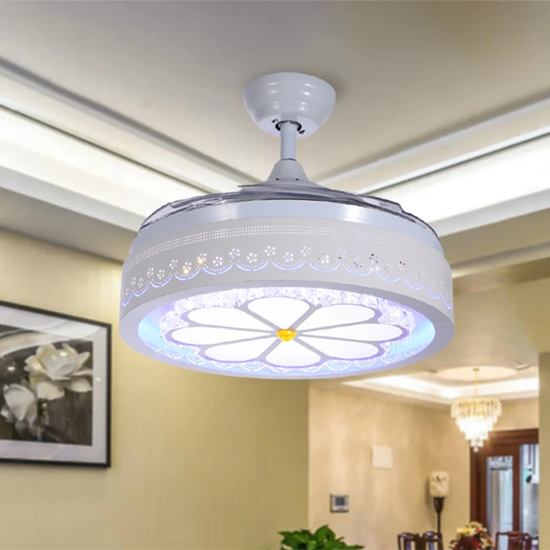Wit geëtst bloemblaadje ventilatorlichtset eigentijds helder kristal LED semi-inbouwmontage met wandbediening/afstandsbedi...