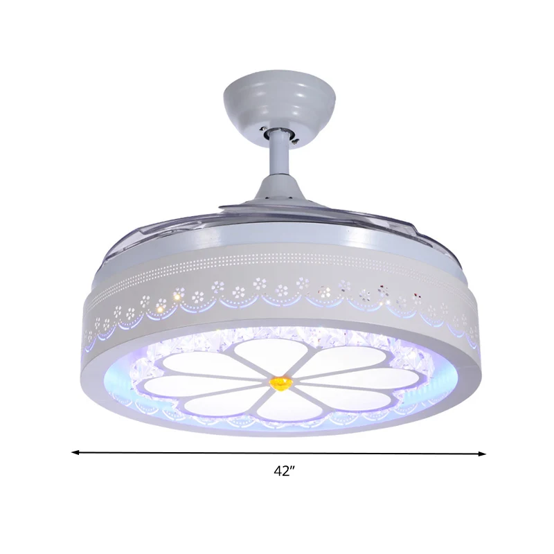 Wit geëtst bloemblaadje ventilatorlichtset eigentijds helder kristal LED semi-inbouwmontage met wandbediening/afstandsbedi...