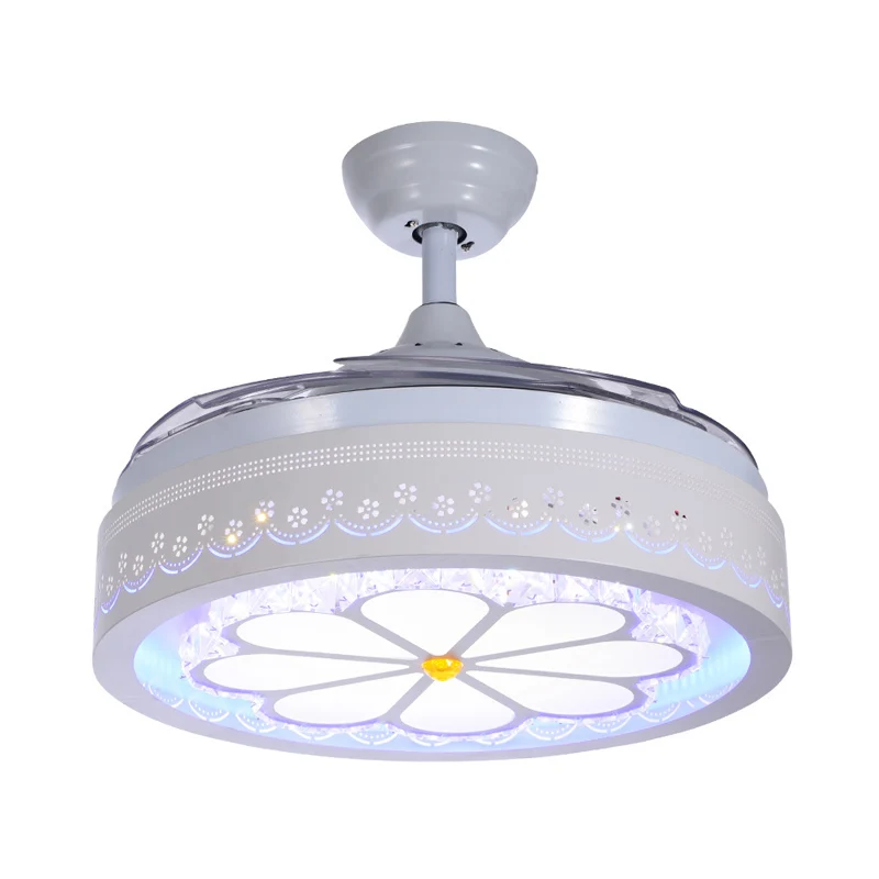 Wit geëtst bloemblaadje ventilatorlichtset eigentijds helder kristal LED semi-inbouwmontage met wandbediening/afstandsbedi...
