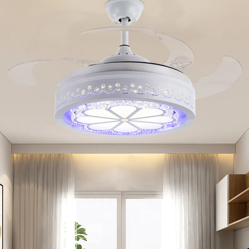 Wit geëtst bloemblaadje ventilatorlichtset eigentijds helder kristal LED semi-inbouwmontage met wandbediening/afstandsbedi...