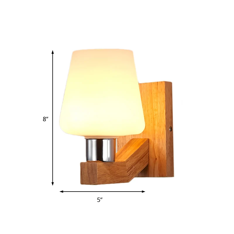 Wit glas hout schans licht taps toelopende 1-lichts Scandinavische wandlamp armatuur voor woonkamer Clearhalo