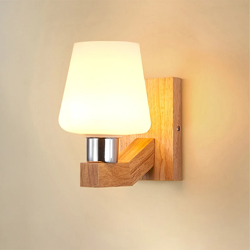 Wit glas hout schans licht taps toelopende 1-lichts Scandinavische wandlamp armatuur voor woonkamer Clearhalo