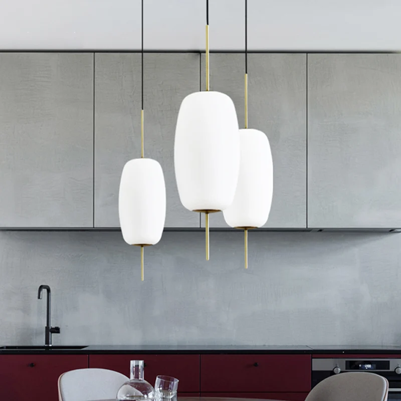 Wit glas ovaal hangend plafond armatuur modern 6 "/8"/8,5 "breed 1 licht hanglamp voor eetkamer Clearhalo
