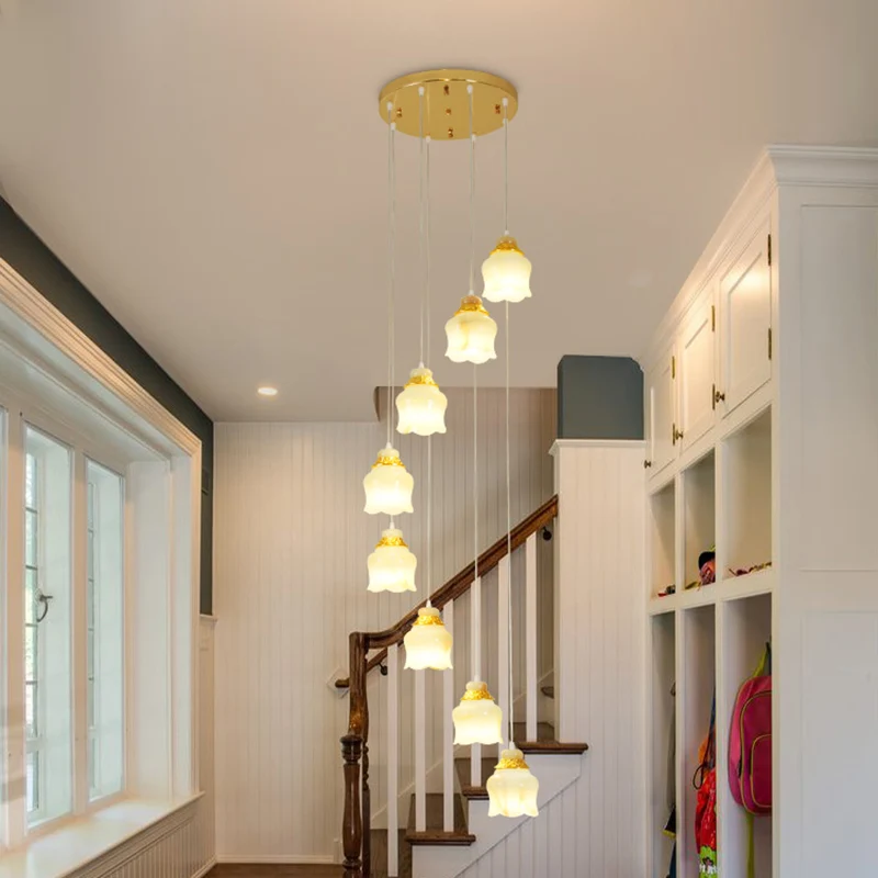 Wit glazen bloemencluster hanglamp modernisme 8-lichts traphanglamp goud Clearhalo