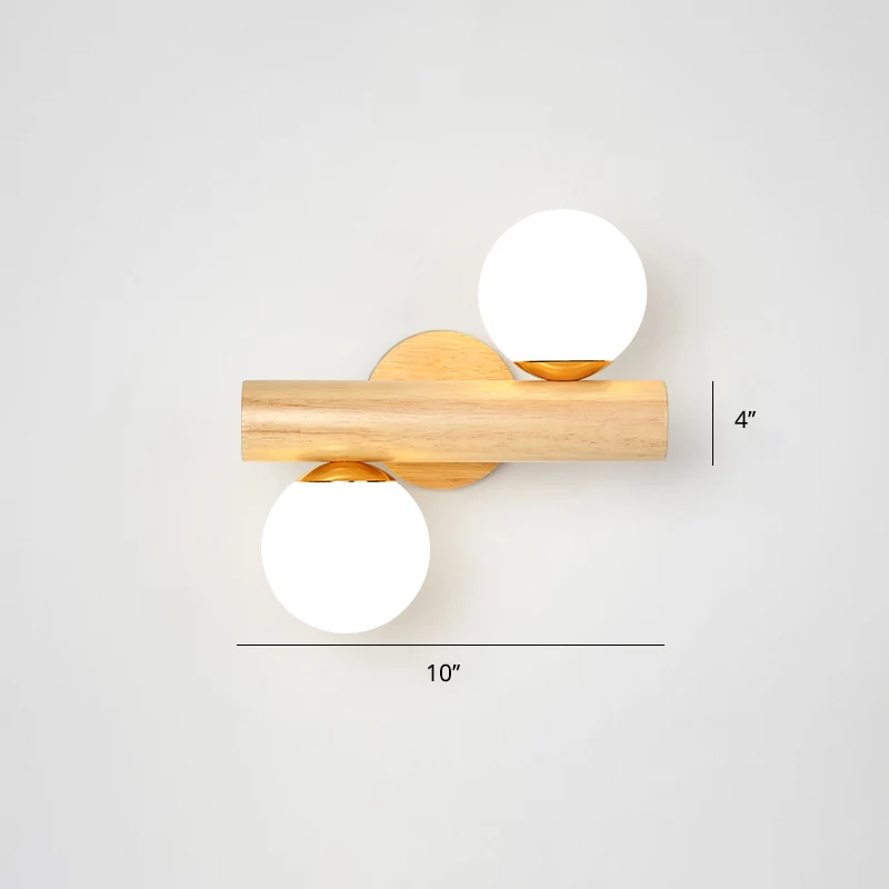 Wit glazen bol roterende wandlamp Nordic 2 lampen houten wandmontage licht voor slaapkamer Clearhalo