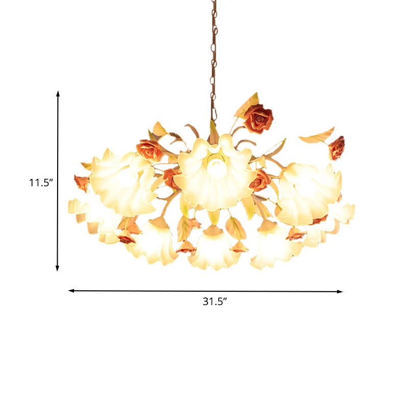 Wit glazen geschulpte kroonluchterlamp Koreaanse bloem 9 lampen Woonkamer plafondophangarmatuur Clearhalo