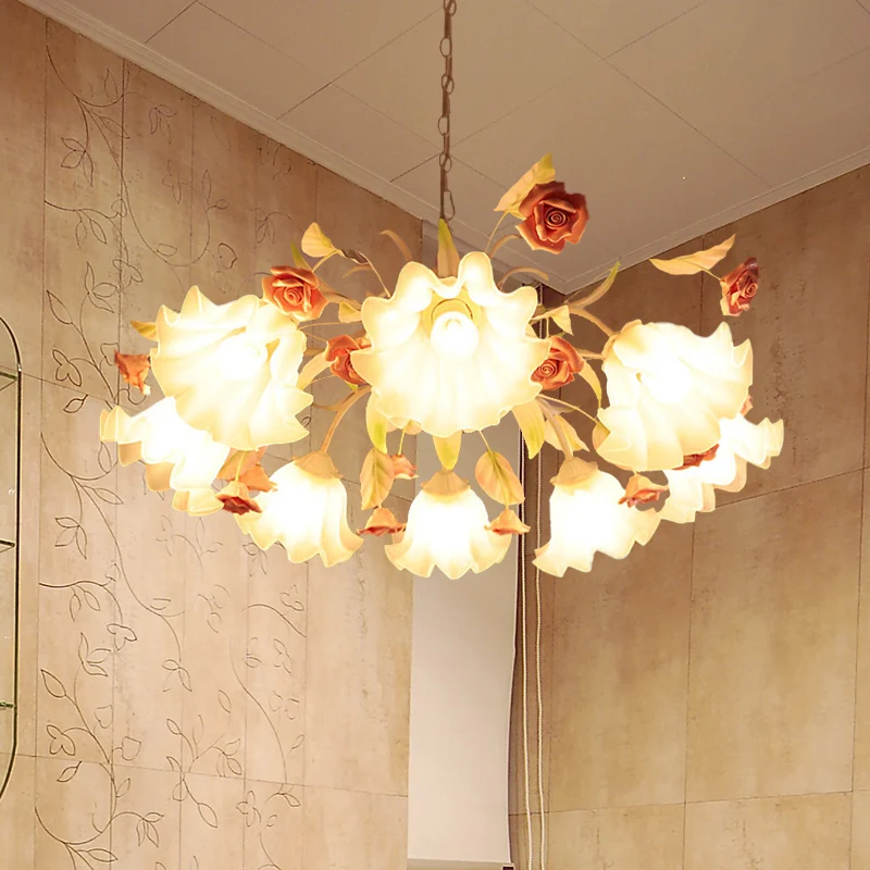 Wit glazen geschulpte kroonluchterlamp Koreaanse bloem 9 lampen Woonkamer plafondophangarmatuur Clearhalo