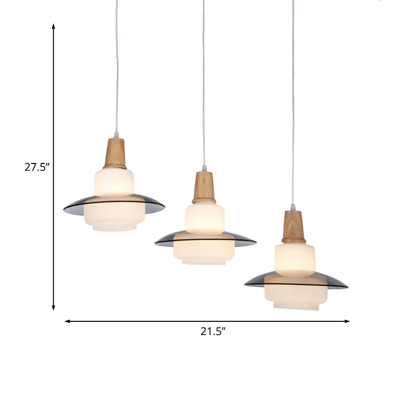 Wit glazen kalebas multi hangende plafondlamp modernisme 3-lichts houten hanglamparmatuur Clearhalo