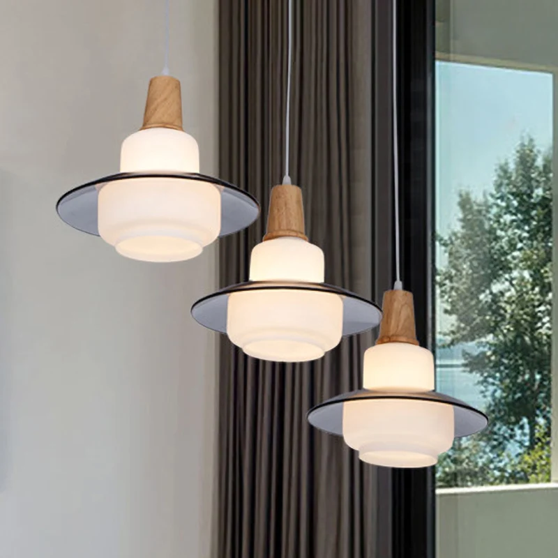 Wit glazen kalebas multi hangende plafondlamp modernisme 3-lichts houten hanglamparmatuur Clearhalo