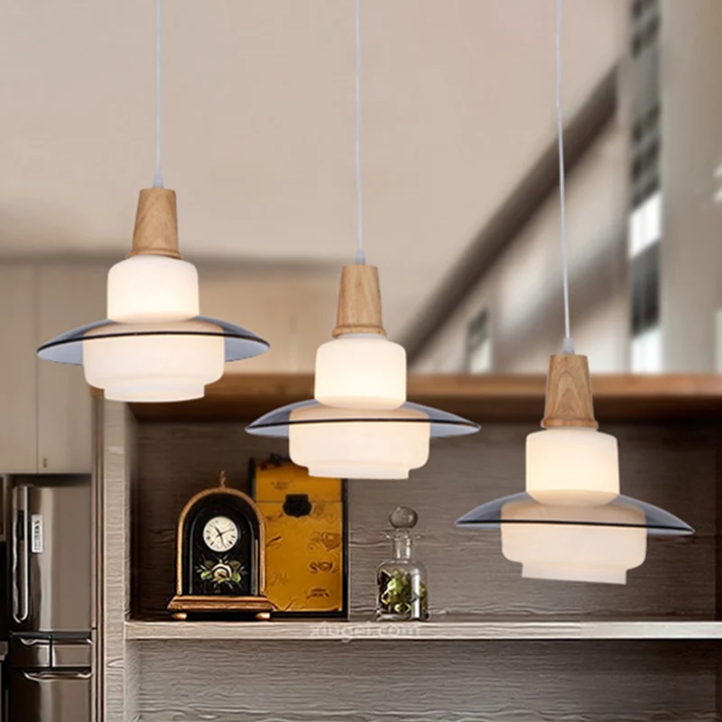 Wit glazen kalebas multi hangende plafondlamp modernisme 3-lichts houten hanglamparmatuur Clearhalo