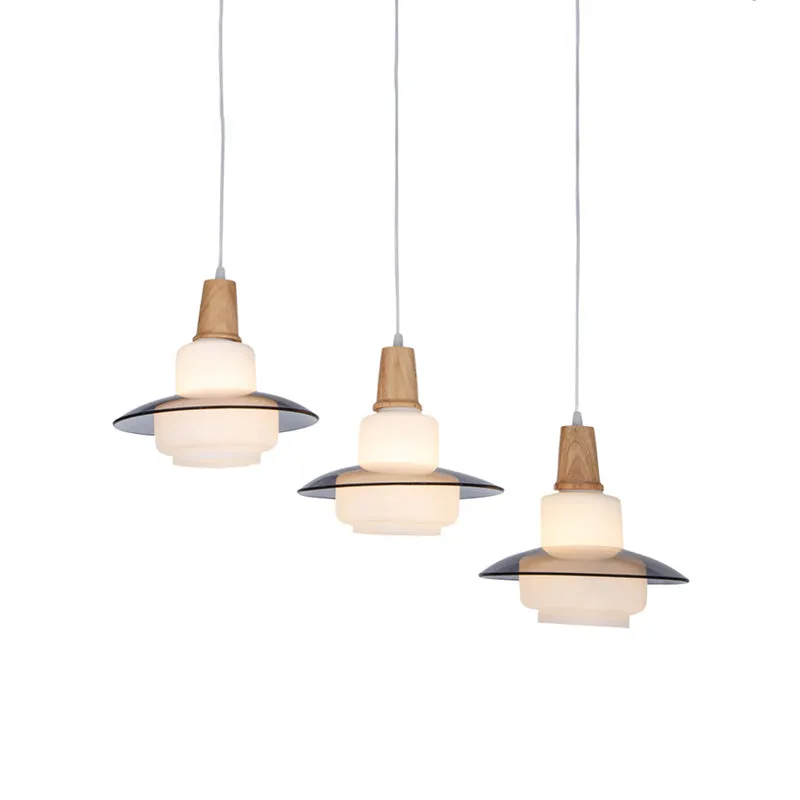 Wit glazen kalebas multi hangende plafondlamp modernisme 3-lichts houten hanglamparmatuur Clearhalo