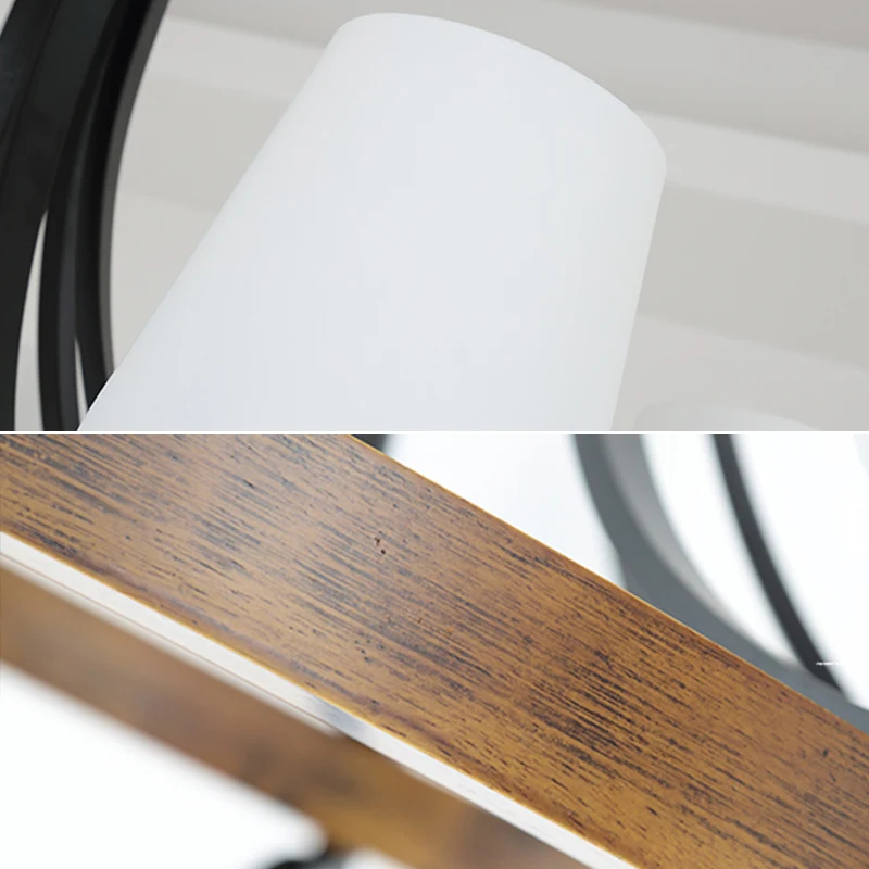 Wit glazen kegel plafondlamp rustiek 4-lichts eetkamer licht kroonluchter licht met houten ring zwart Clearhalo