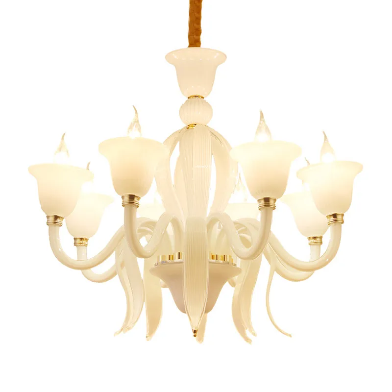 Wit glazen meeldraden vorm kroonluchter verlichting antieke 6/8/10 lampen slaapkamer plafond hanglamp Clearhalo
