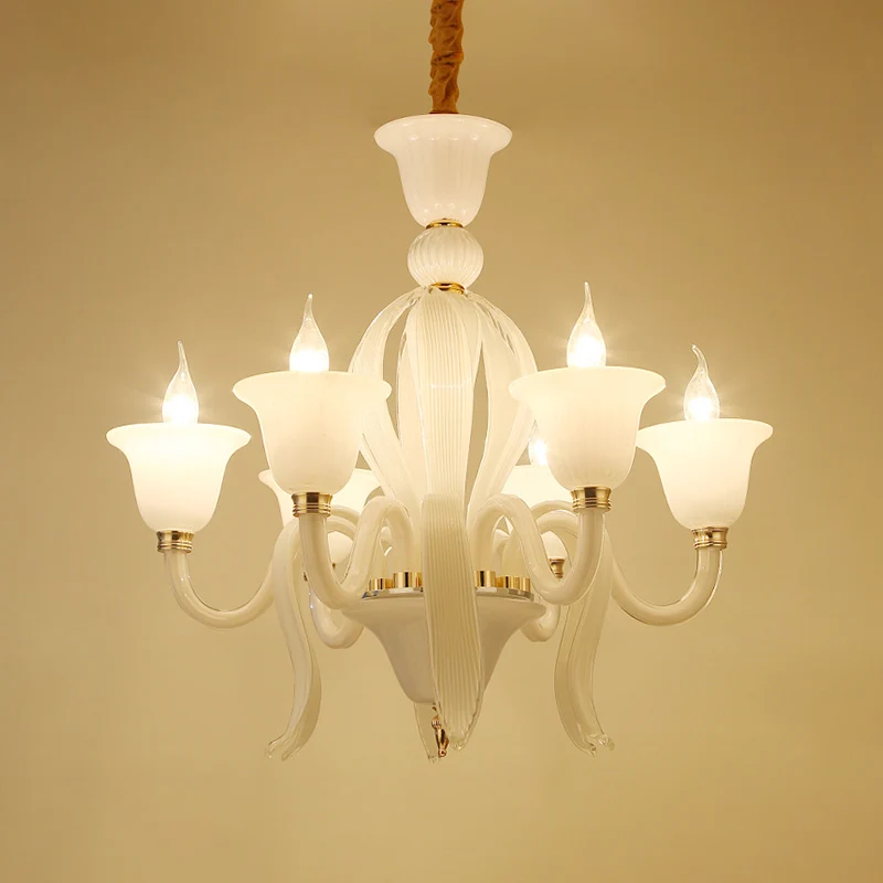 Wit glazen meeldraden vorm kroonluchter verlichting antieke 6/8/10 lampen slaapkamer plafond hanglamp Clearhalo