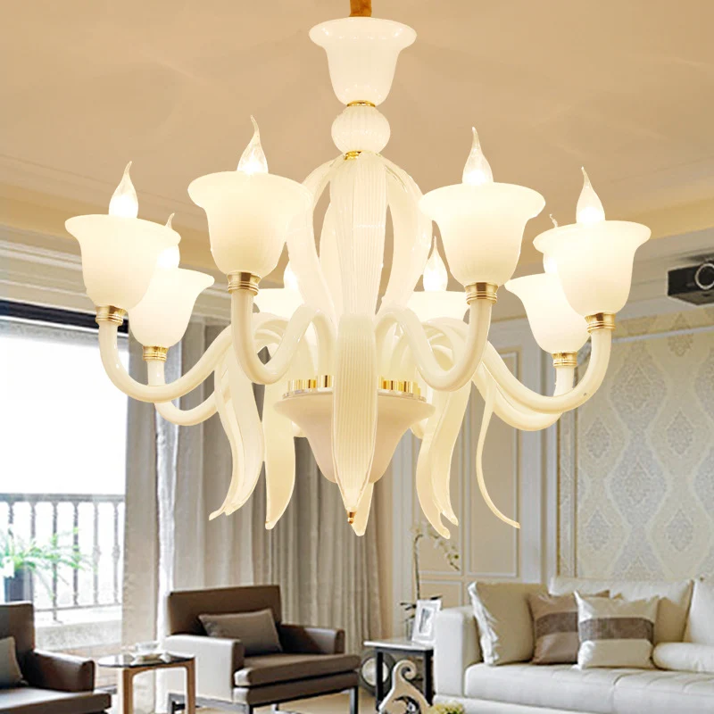 Wit glazen meeldraden vorm kroonluchter verlichting antieke 6/8/10 lampen slaapkamer plafond hanglamp Clearhalo