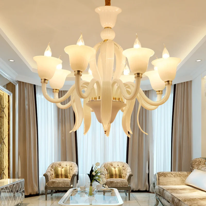 Wit glazen meeldraden vorm kroonluchter verlichting antieke 6/8/10 lampen slaapkamer plafond hanglamp Clearhalo