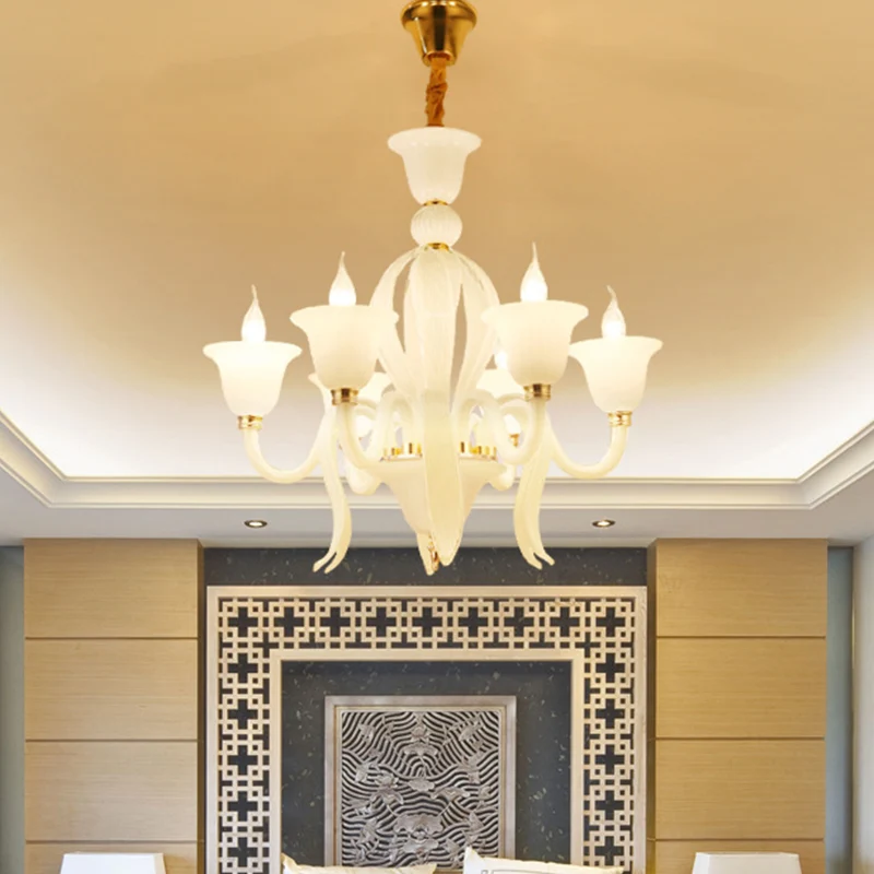 Wit glazen meeldraden vorm kroonluchter verlichting antieke 6/8/10 lampen slaapkamer plafond hanglamp Clearhalo