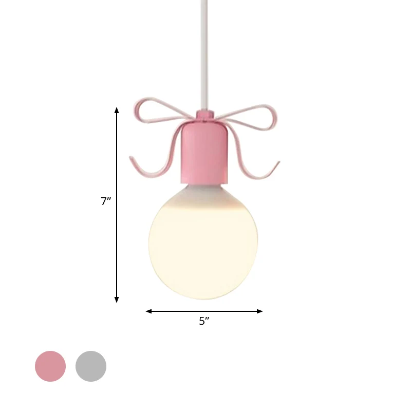 Wit glazen Modo hanglamp Kit Macaron 1-kops grijs/roze afwerking plafondhanglamp met strikdeco Clearhalo