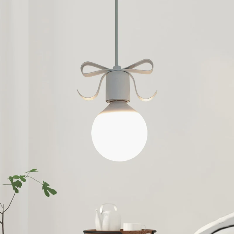 Wit glazen Modo hanglamp Kit Macaron 1-kops grijs/roze afwerking plafondhanglamp met strikdeco Clearhalo