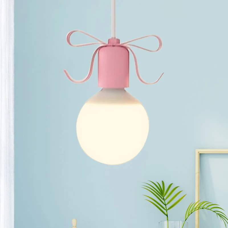 Wit glazen Modo hanglamp Kit Macaron 1-kops grijs/roze afwerking plafondhanglamp met strikdeco Clearhalo
