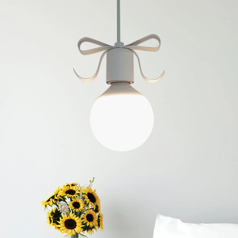 Wit glazen Modo hanglamp Kit Macaron 1-kops grijs/roze afwerking plafondhanglamp met strikdeco Clearhalo