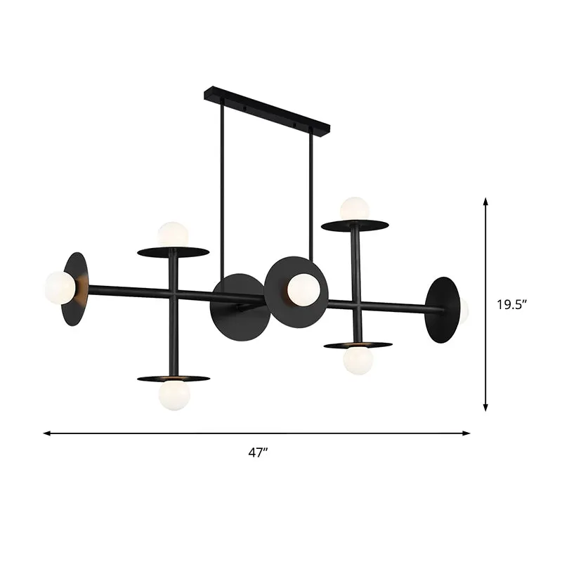 Wit glazen Orbit Island-hanger Modern 8-koppig zwart plafondlamparmatuur voor keuken Clearhalo