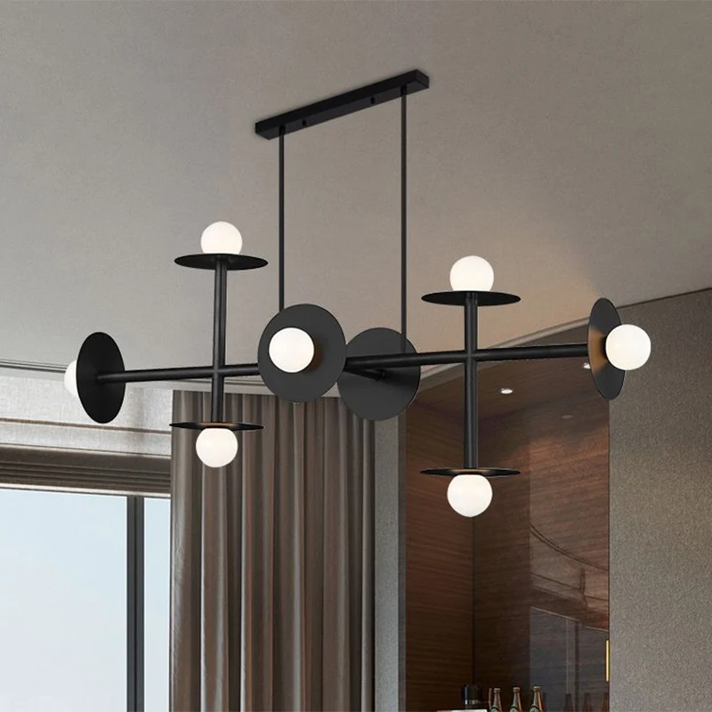 Wit glazen Orbit Island-hanger Modern 8-koppig zwart plafondlamparmatuur voor keuken Clearhalo