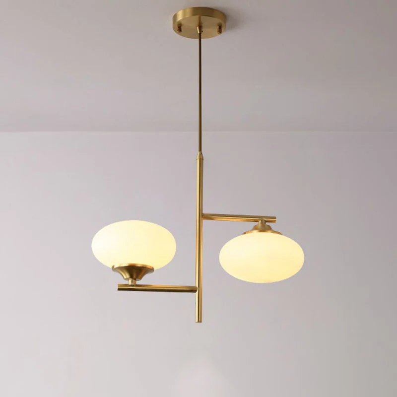 Wit glazen ovale hanglamp Nieuwigheid Minimalistische 2-lichts kroonluchter goud Clearhalo