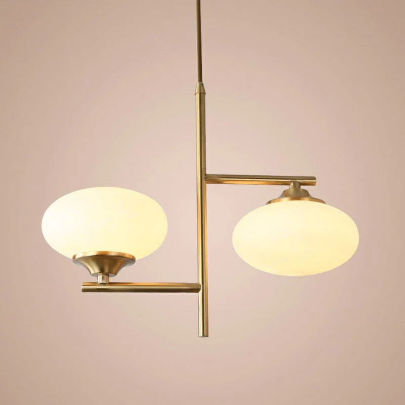 Wit glazen ovale hanglamp Nieuwigheid Minimalistische 2-lichts kroonluchter goud Clearhalo