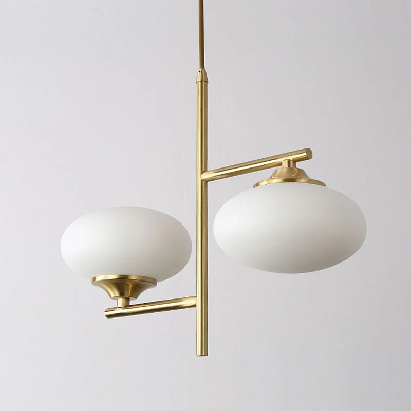 Wit glazen ovale hanglamp Nieuwigheid Minimalistische 2-lichts kroonluchter goud Clearhalo