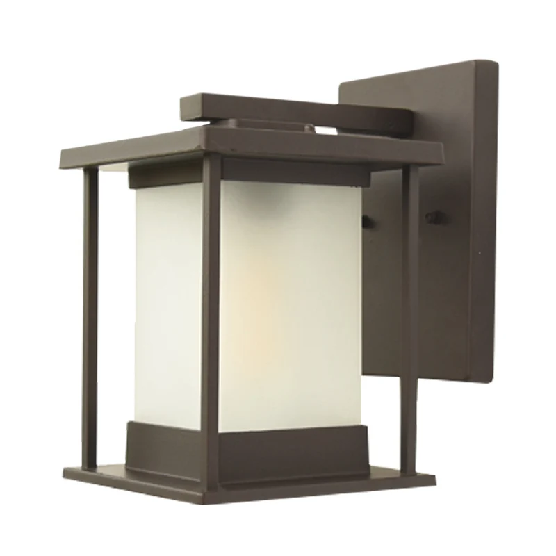 Wit glazen rechthoekige wandlamp Rustiek 1-lamps buitenwandlamp koffie/zwart met metalen frame Clearhalo