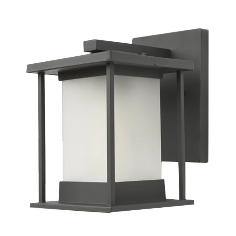 Wit glazen rechthoekige wandlamp Rustiek 1-lamps buitenwandlamp koffie/zwart met metalen frame Clearhalo