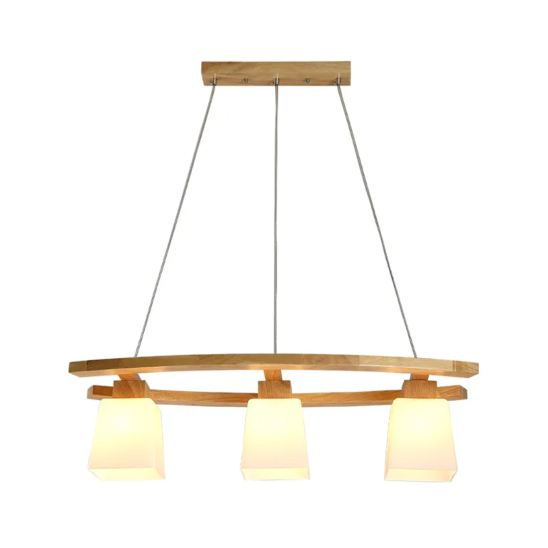 Wit glazen trapeziumcluster hanger minimalisme 3 lampen houten ophangverlichting voor keuken Clearhalo
