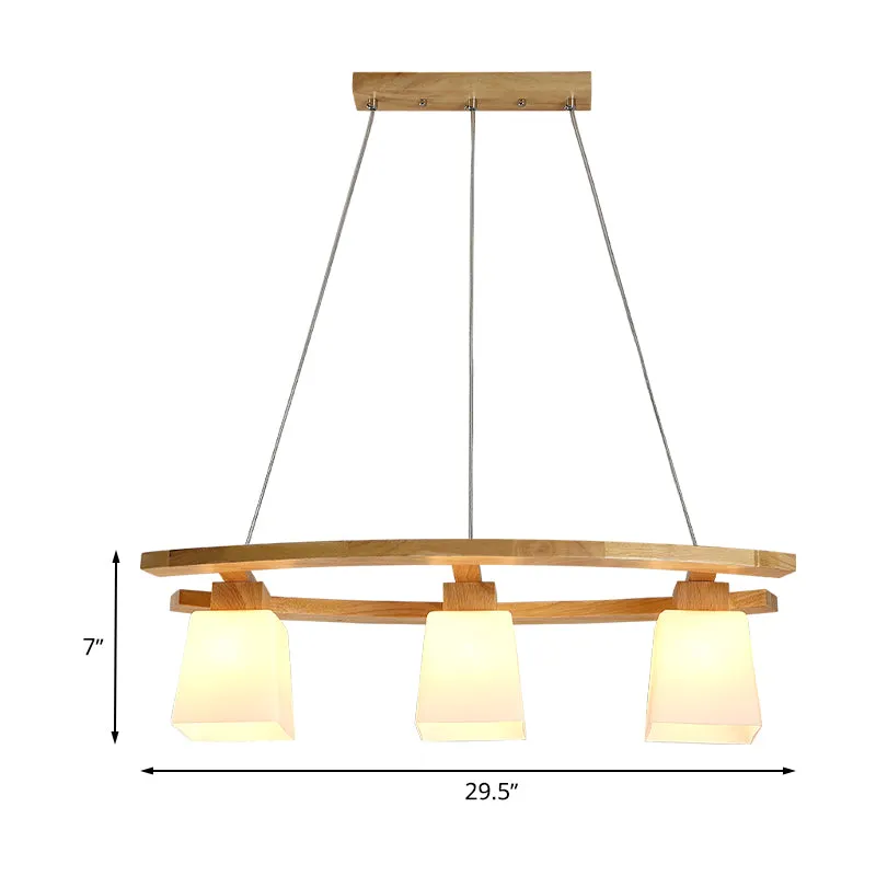 Wit glazen trapeziumcluster hanger minimalisme 3 lampen houten ophangverlichting voor keuken Clearhalo