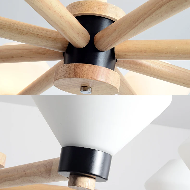 Wit glazen urnkap hanglamp 6-lichts Scandinavische houten hanglamp voor woonkamer Clearhalo