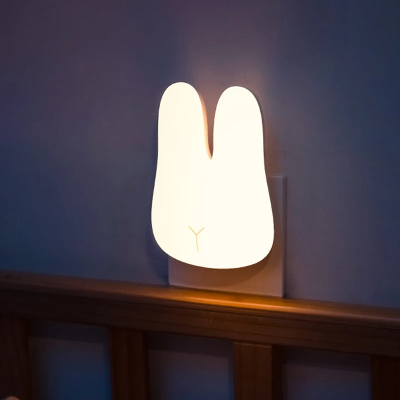Wit konijn klein nachtlampje cartoon kunststof plug- LED-wandverlichting voor kinderkamer Clearhalo