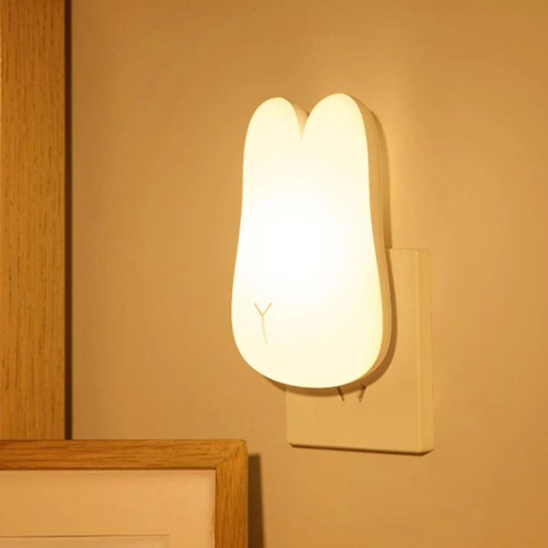 Wit konijn klein nachtlampje cartoon kunststof plug- LED-wandverlichting voor kinderkamer Clearhalo