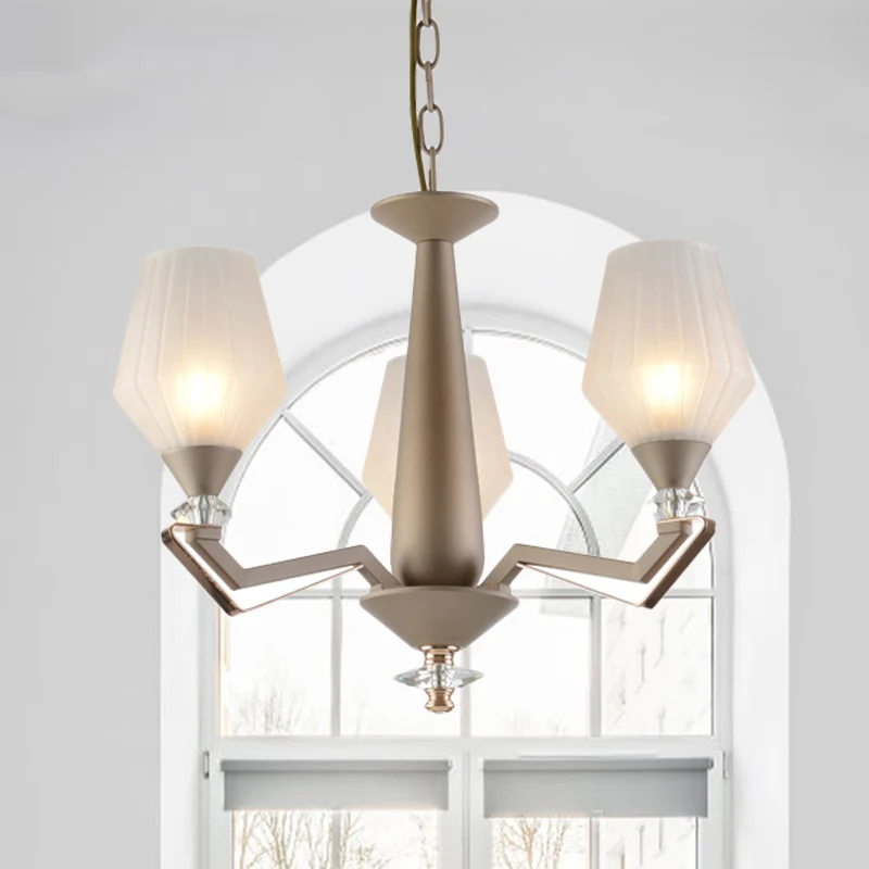Wit matglazen bekervormige kroonluchter Traditionele 3/6 lampen Slaapkamer slingerlicht goud Clearhalo