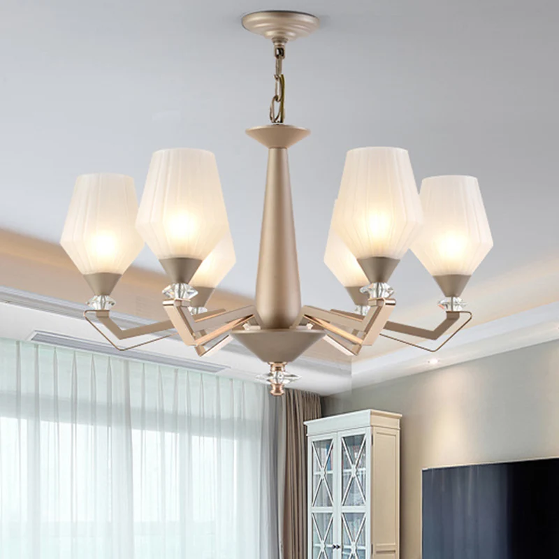 Wit matglazen bekervormige kroonluchter Traditionele 3/6 lampen Slaapkamer slingerlicht goud Clearhalo