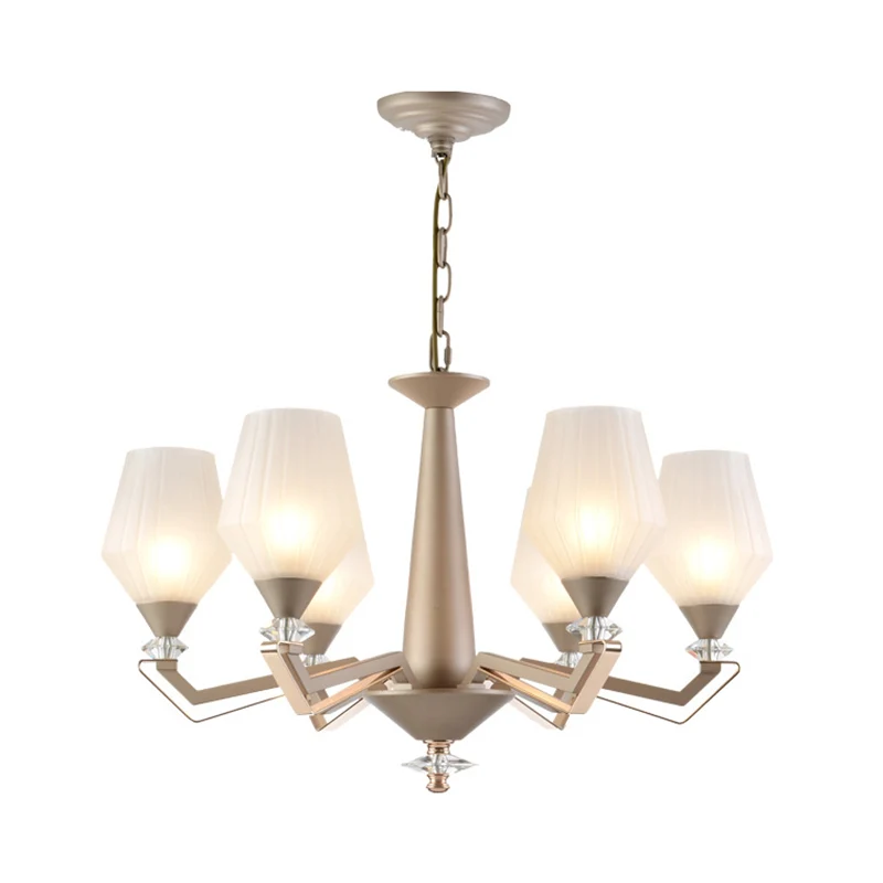 Wit matglazen bekervormige kroonluchter Traditionele 3/6 lampen Slaapkamer slingerlicht goud Clearhalo