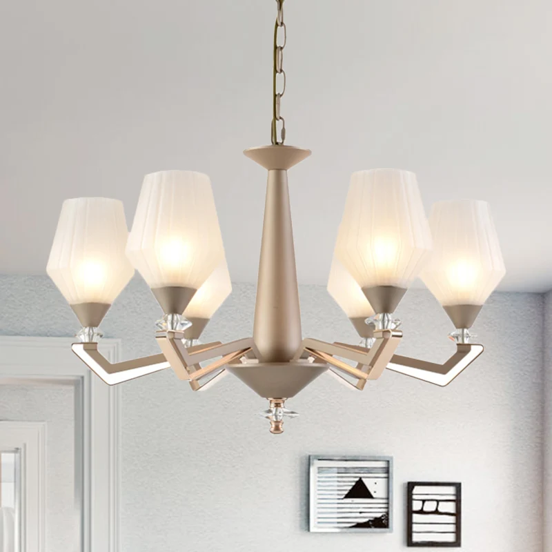 Wit matglazen bekervormige kroonluchter Traditionele 3/6 lampen Slaapkamer slingerlicht goud Clearhalo