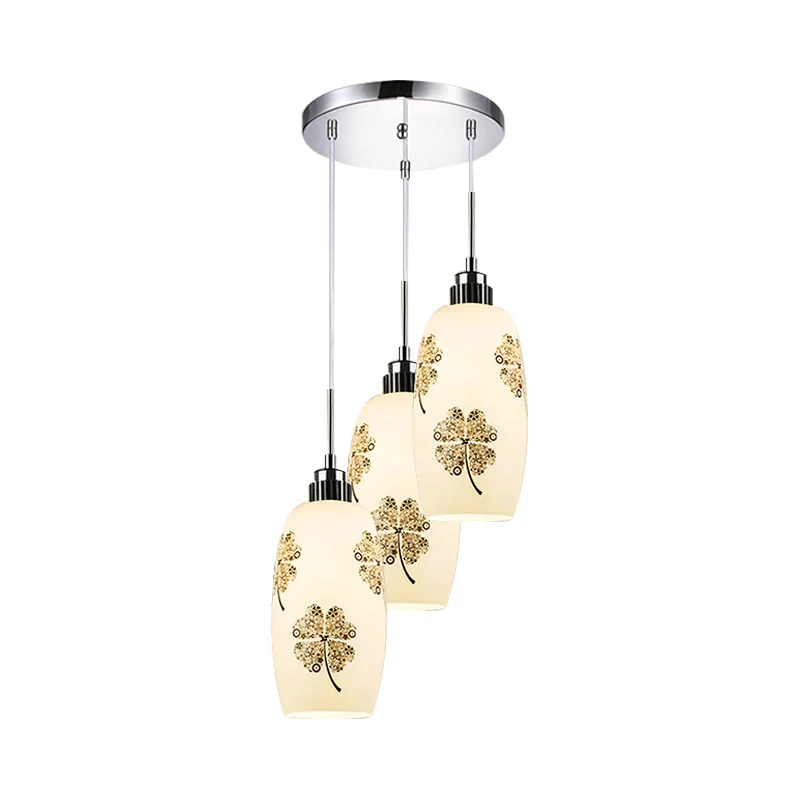 Wit matglazen fles multi-hanger minimalistische 3-lichts restaurant hangende plafondlamp met klaverpatroon Clearhalo