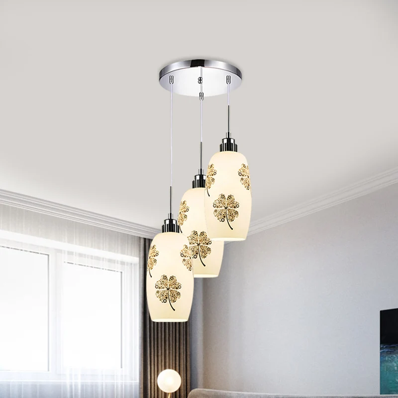 Wit matglazen fles multi-hanger minimalistische 3-lichts restaurant hangende plafondlamp met klaverpatroon Clearhalo