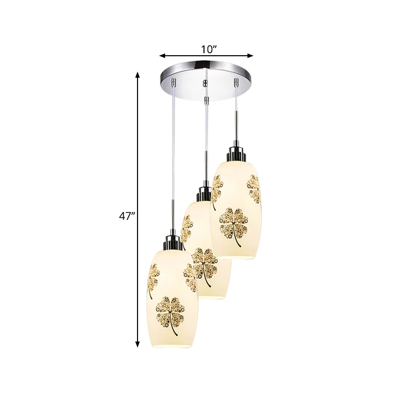 Wit matglazen fles multi-hanger minimalistische 3-lichts restaurant hangende plafondlamp met klaverpatroon Clearhalo