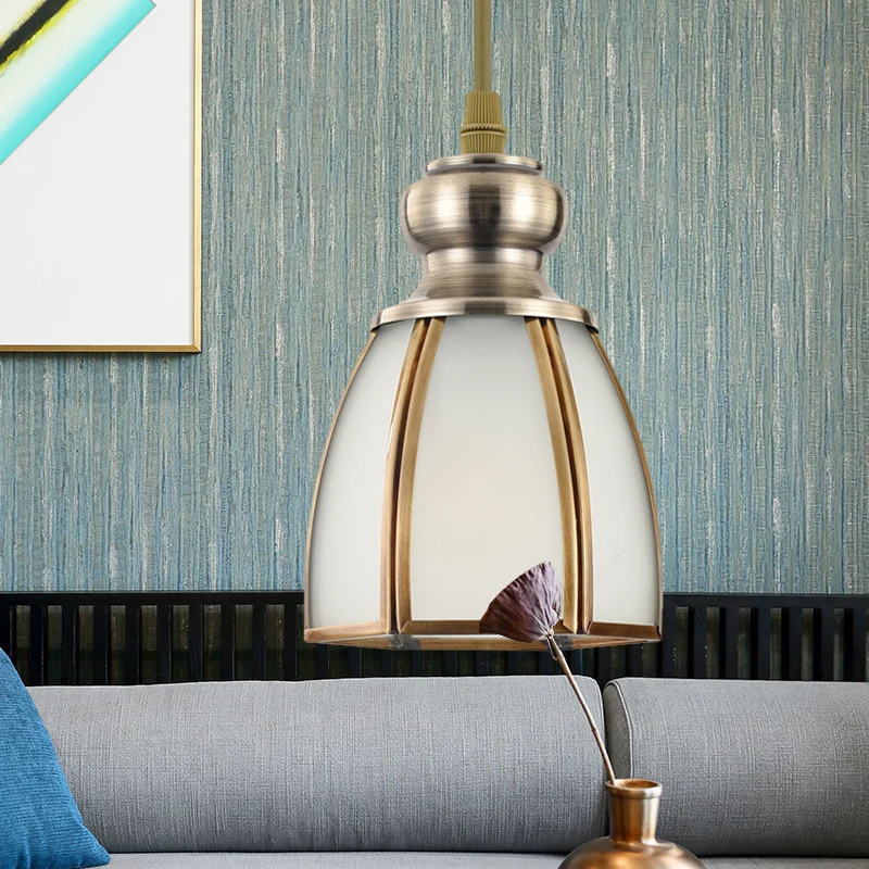 Wit opaalglas goud ophanging verlichting kom/bloem/brede flare traditionele hangende hanglamp voor eetkamer Clearhalo