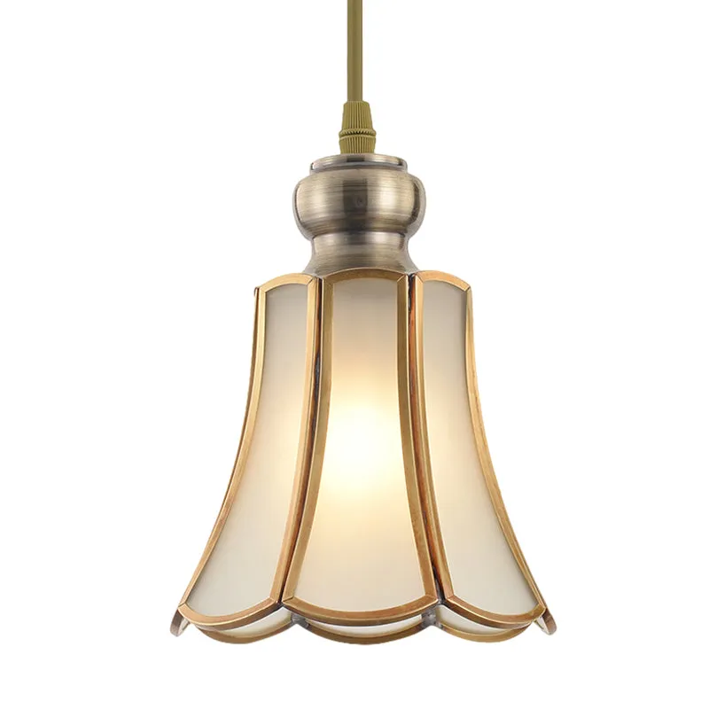 Wit opaalglas goud ophanging verlichting kom/bloem/brede flare traditionele hangende hanglamp voor eetkamer Clearhalo