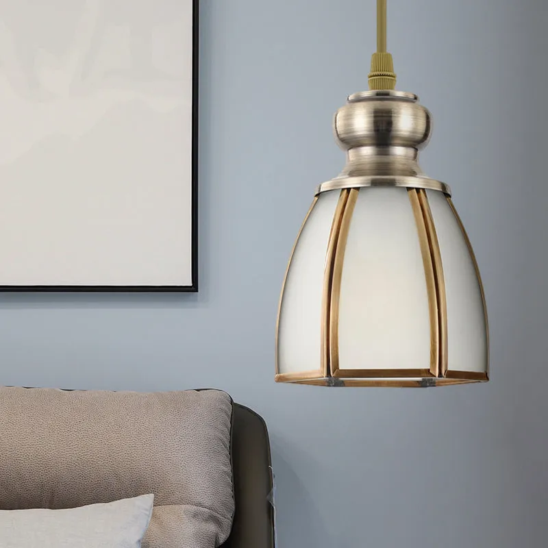 Wit opaalglas goud ophanging verlichting kom/bloem/brede flare traditionele hangende hanglamp voor eetkamer Clearhalo