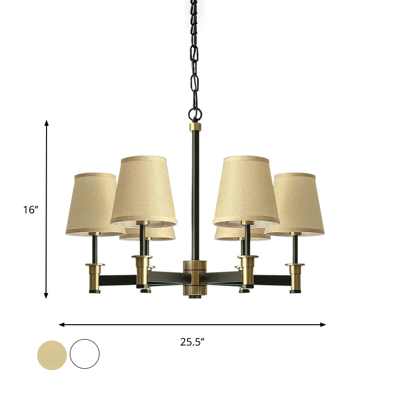 Wit/beige plafondkroonluchter met 6 lampen, klassieke stoffen kegelvormige ophanghanger voor slaapkamer Clearhalo